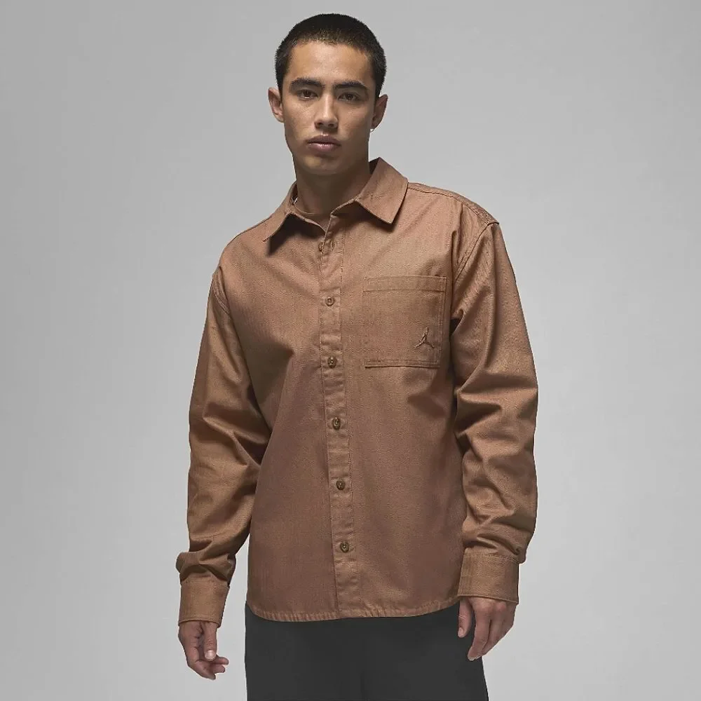 Air Jordan Essentials Button Down Shirt Brown Long Sleeve FV7446-223 Large L New